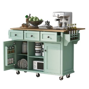 TiramisuBest Kitchen Island Kamkacht, One Cabinet, Four Open Shelves, Light Oak / White Finish with Light Oak for Kitchen Islands & Carts - 1 of 4