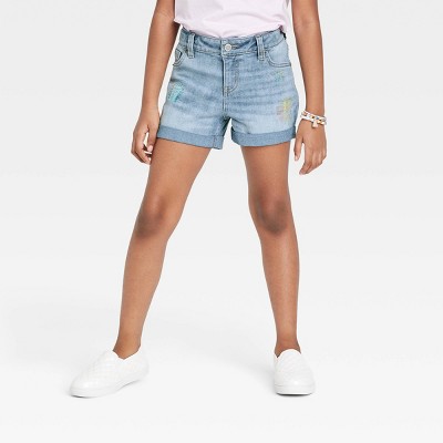 Girls&#39; Embroidered Jean Shorts - Cat &#38; Jack&#8482; Light Wash S