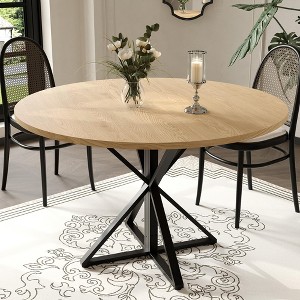 47 in Round Dining Table for 4, Wooden Circle Dinner Table, Heavy Duty Metal Pedestal & 4 Parts of Tabletop, Round Pedestal Kitchen Tables for dining - 1 of 4