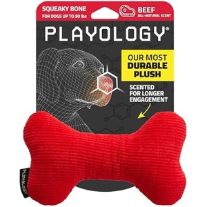 Playology Dog Toys | Plush Squeaky Bone Chew Toy for Dogs | Medium Beef Scented Toy - Easy to Clean and Made from Non Toxic Materials - 1 of 1
