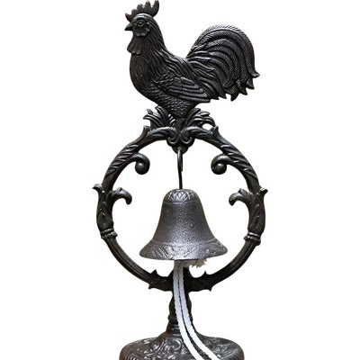 Slickblue Decorative Cast Iron Rooster Bell, Western Style Dining & Outdoor Accent, Antique Bronze, 5.5"x7.5"x16"