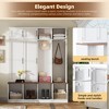 The Misty Moon Farmhouse White Hall Tree with 4 Hidden Hanging Hooks and Versatile Walnut Seating Bench with 8 Doors - 2 of 4