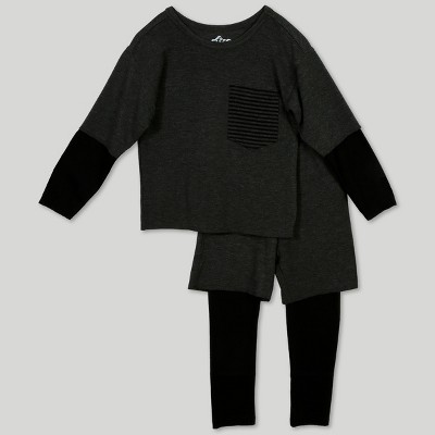 Afton Street Toddler Boys' 2pc Layering Long Sleeve T-Shirt and Joggers Set - Gray 18M