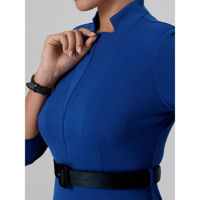 Hobemty Women's Business Stand Collar Zipper Neck 3/4 Sleeve Pencil Dresses, 5 of 6