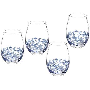Spode Blue Italian Stemless Wine Glasses, Set of 4, 19 oz