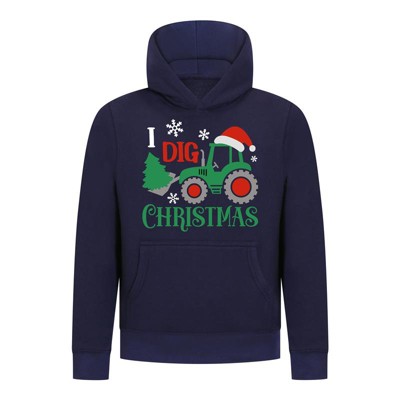 Everyday Kids Christmas Collection I Dig Christmas Pullover Hoodies – Holiday Tractor Sweatshirt - Navy