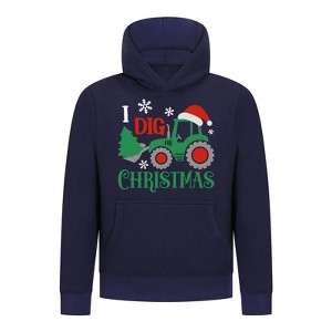 Everyday Kids Christmas Collection I Dig Christmas Pullover Hoodies – Holiday Tractor Sweatshirt - Navy - 1 of 2