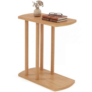 Costway 1 PCS C-shaped Teak Wood Side Table with Thickened Top