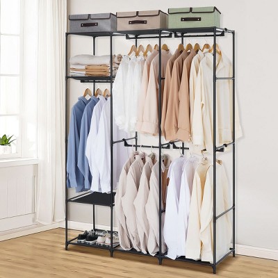 HONEIER 50"L Stylish Heavy Duty Metal Garment Rack Storage Wardrobe Black