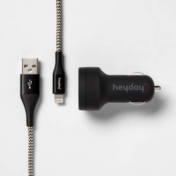 6' Lightning to USB-A Cable 2-Port 3.1A Car Charger - heyday™ Black/Gold