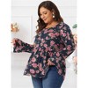 Agnes Orinda Women's Plus Size Floral Crew Neck Bell Long Sleeve Loose Flowy Blouses - 2 of 4