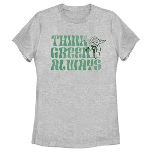 Women's Star Wars Yoda St. Patrick's Day Think Green Always T-Shirt - 1 of 4