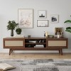 GlasFlength TV Stands and Consoles Rattan TV Stand Wood TV Stand Mid Century Modern TV Stand TV Media Console for Living Room, Brown, 68"*18"*5" - 2 of 4