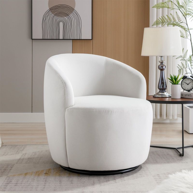 Fannie Chenille 360° Swivel Accent Armchair, Upholstered Small Barrel Chair Sofa for Living Room and Bedroom, Indoor Furniture - Maison Boucle‎, 1 of 10