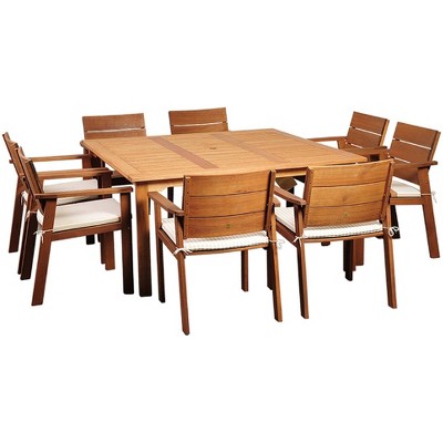 Nelson 9pc Patio Eucalyptus Wood Dining Set - International Home Miami