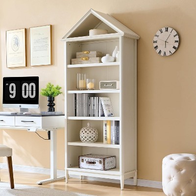 Bookshelf with Adjustable Shelves, 75.9" Tall Wide Bookshelf with Storage, 5 Tiers Open Shelves Bookcase with Triangular Top, White