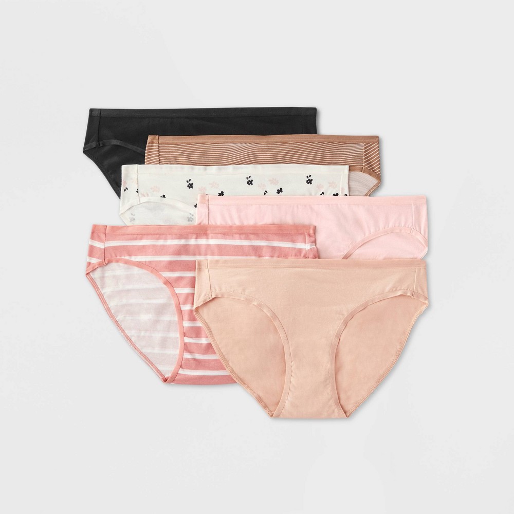 Women's 6pk Bikini Underwear - Auden™ Pink/Brown/White L