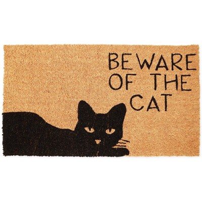 Juvale 17 x 30 In Beware of The Cat Welcome Mat for Front Door, Natural Coir Doormat