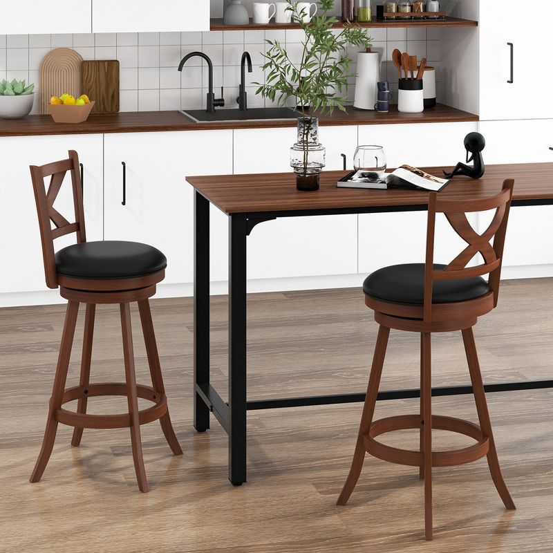 Costway Set of 2 Bar Stools  Classic Counter Height Swivel Chairs for Kitchen Pub, 4 of 9