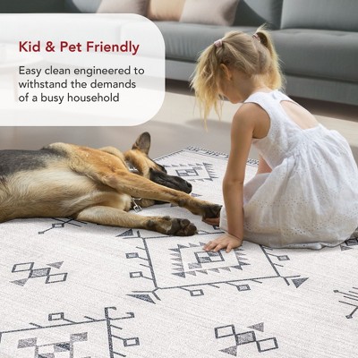 Cream Southwestern 16x10 Washable Synthetic Area Rug