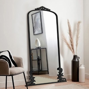PexFix 29 in. W x 68 in. H Large Wall Mirror Free Standing Metal Mirror Full Mirror Carved Floor Mirror in Black - 1 of 4