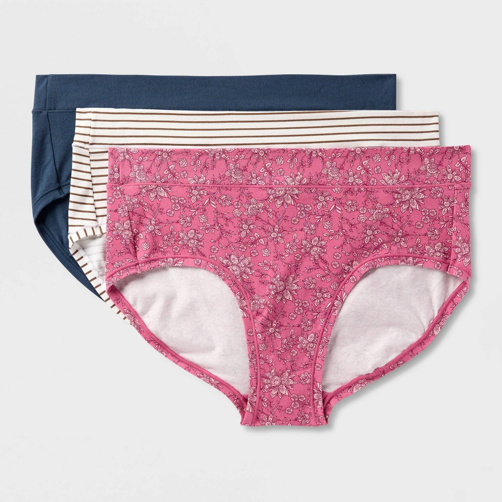 Women's 3pk Cotton Stretch Hipster Underwear - Auden™ Rose/White/Blue 1X