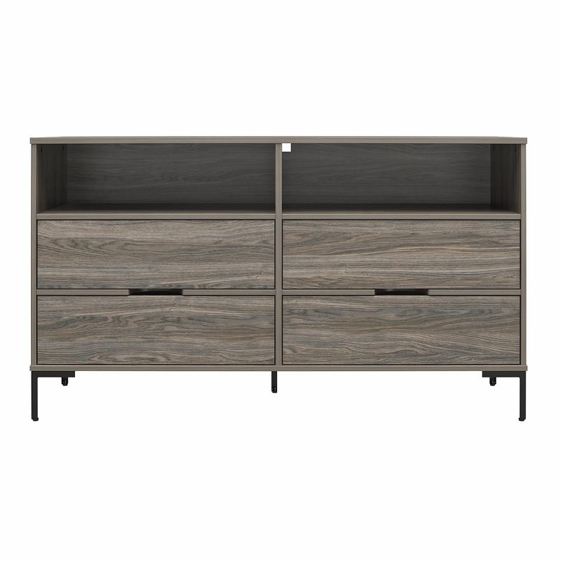 RealRooms Rolland Wide 4 Drawer 2 Cubby Dresser, Weathered Oak, 4 of 5