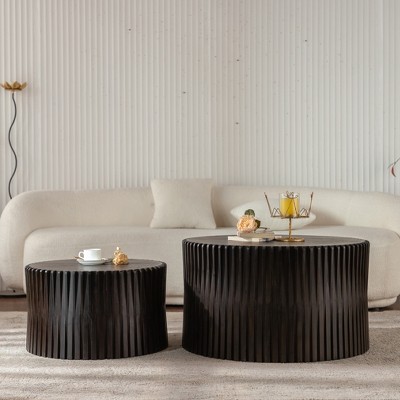 NicBex Retro Style Cylindrical Coffee Table with Vertical Texture Relief Design,Wooden Side Tables,Center Table for Living Room