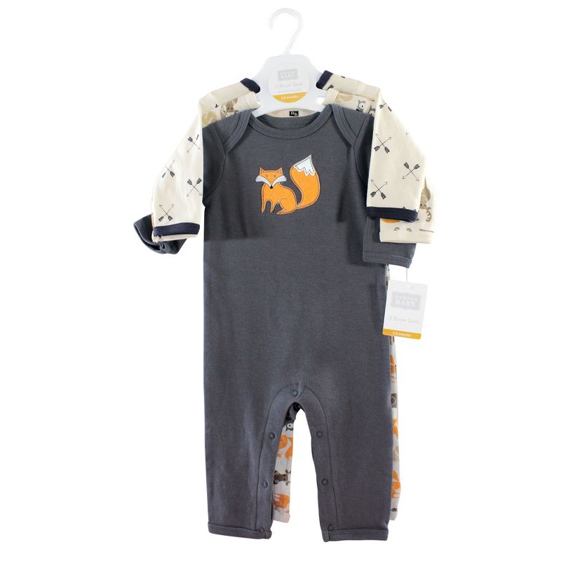 Hudson Baby Infant Boy Cotton Coveralls 3pk, Forest, 3 of 4