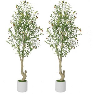 Acekool Artificial Olive Tree with White Planter and Fruit, 5ft/6ft/7ft Indoor Faux Tree, Realistic 1 or 2-Pack for Home or Porch - 1 of 4