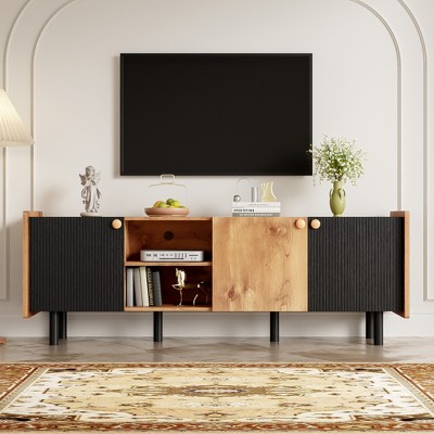 VYNXARIA Mid Century TV Stand with 3 Cabinets, Media Console Table for TVs up to 70'', Entertainment Center with Storage