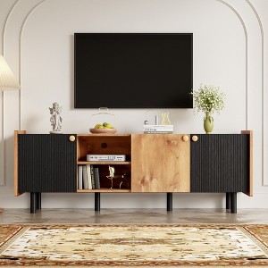 VYNXARIA Mid Century TV Stand with 3 Cabinets, Media Console Table for TVs up to 70'', Entertainment Center with Storage - 1 of 4