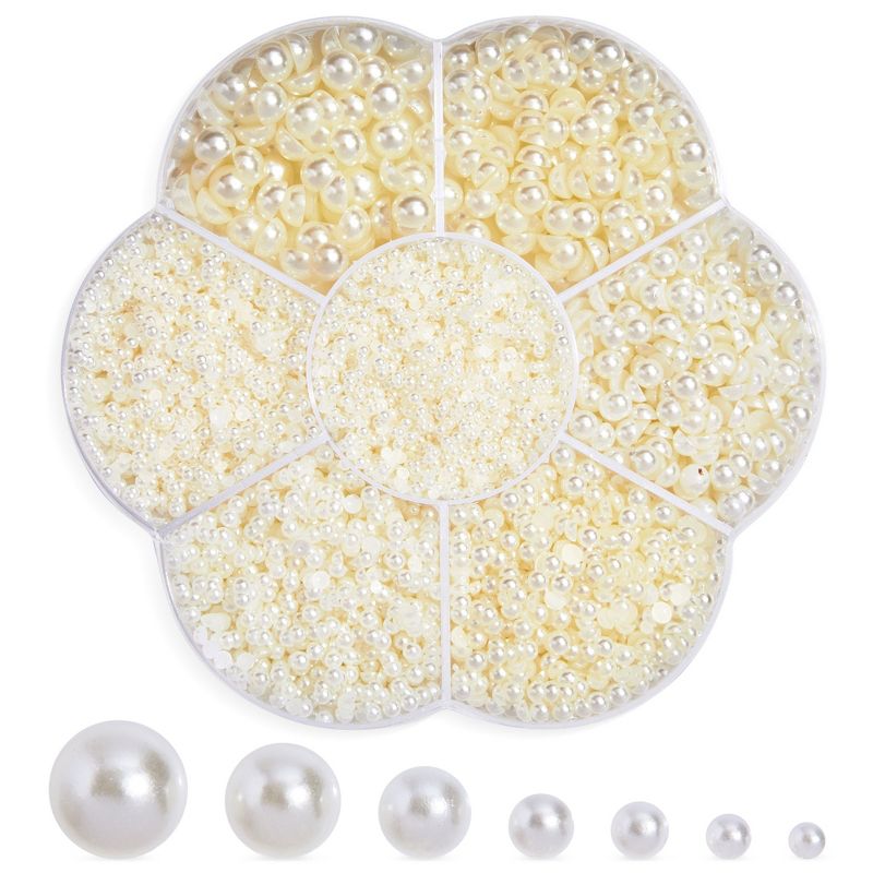 Bright Creations 16000 Pieces of Flat Back Pearl Nail Gems for DIY Crafts, Necklaces, Bracelets, 1.5mm, 2mm, 2.5mm, 3mm, 4mm, 5mm, 6mm, 1 of 9