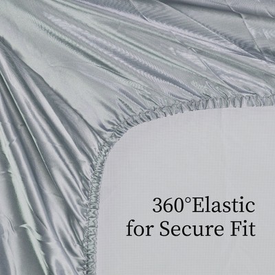 Skyzone Queen Size 4-Piece Silky Satin Bedding Set - 15" Deep Pocket Fitted Sheet, Cool Touch, Grey 90"x102" — фото 5