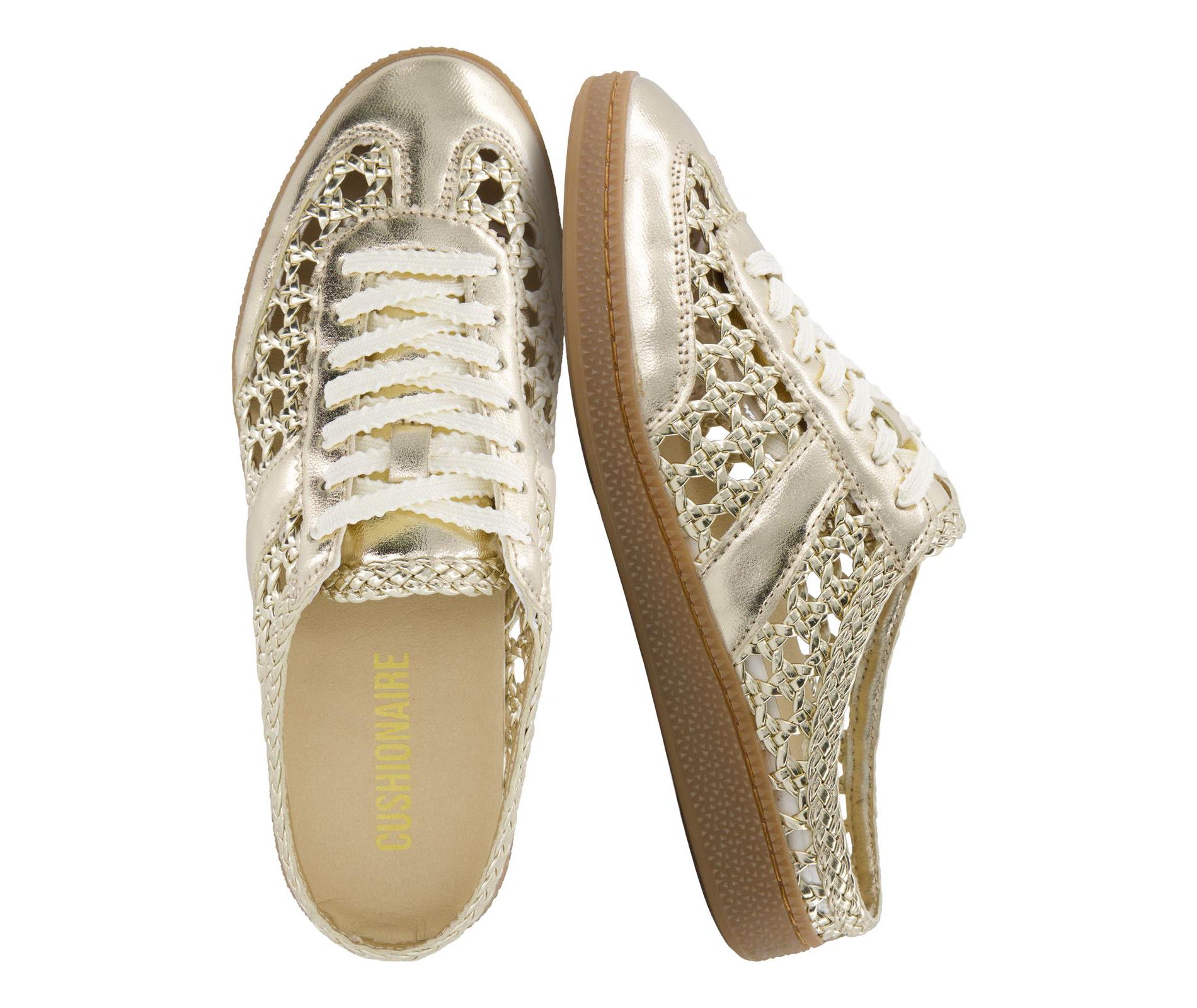 CUSHIONAIRE Buffy Woven Slip On Backless Sneaker Mules for Women