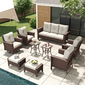 LayinSun Wicker Patio Furniture Set with Fire Pit Table, Classis Outdoor Conversation 360 Degree Swivel Chairs Set with Coffee Table - 1 of 4