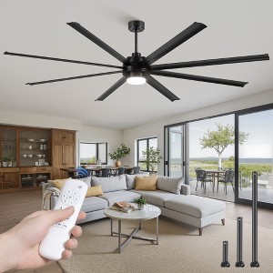 84in Large Ceiling Fans with Light and Remote Control, Industrial Ceiling Fans with 6 Speeds Reversible for Garage, Patios, Black - 1 of 4
