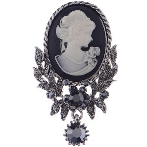 Anna-Kaci Women's Gothic Victorian Maiden Black Cameo Pendant Drop Rhinestone Crystal Charm Brooch Pin - 1 of 4