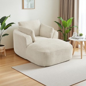 Oversized Corduroy Chaise Lounge Chair with Spring Cushion - 1 of 4