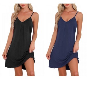 INSPIRE CHIC Women's 2 Pcs Sleeveless Camisole V Neck Pajama Dress Sleepwear Nightgowns - 1 of 4