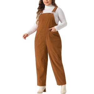 Agnes Orinda Women's Plus Size Corduroy Adjustable Straps with Pocket Fashion Overalls - 1 of 4