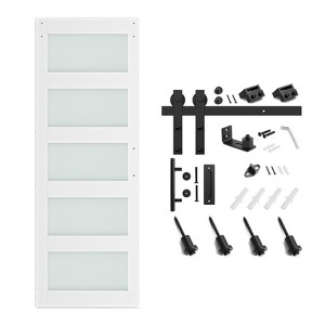 SMARTSTANDARD 80 in. & 84 in. White Glass Barn Door with Sliding Door Hardware Kit & Handle - Predrilled Ready to Assemble, 5-Lite Frosted Glass - 1 of 1