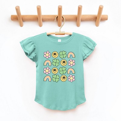 The Juniper Shop Smiley Clover Daisy Toddler Flutter Sleeve Tee