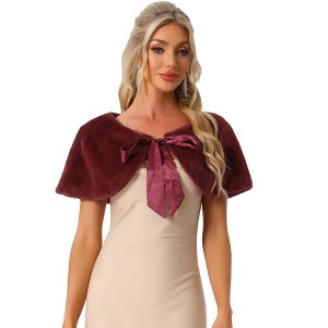 INSPIRE CHIC Women's Elegant Faux Fur Shawl Bow Tie Bridal Wedding Cover-Up Wrap Stole Shrug - 1 of 4