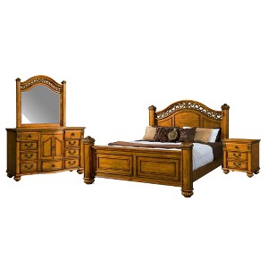 4pc Barrow Queen Poster Bedroom Set Oak - Picket House Furnishings, Size: 4 Piece Set-Bed, Dresser, Mirror and Nightstand