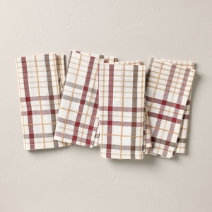 Set of 4 Fall Plaid Cloth Napkins Burgundy/Brown - Hearth & Hand™ with Magnolia - 1 of 3