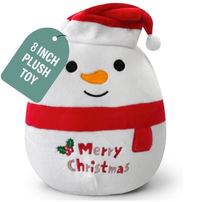 Christmas Snowman Plush Toy with Santa Hat, 8" Soft Stuffed Snowman Pillow Christmas Gifts, Cute Holiday Home Decor & Plush Gift for Kids & Adults