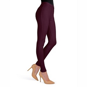 Memoi Lisse Chino Cotton Blend Leggings Blackberry Wine S-M - 1 of 2