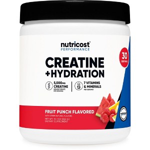 Nutricost Creatine Monohydrate + Hydration Fruit Punch Flavored (30 Servings) - 7 Vitamins & Minerals, 5000mg of Creatine Per Serving - 1 of 4