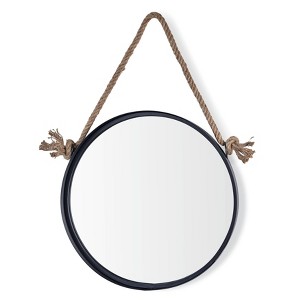 Danya B 18in Black Iron Framed Round Accent Mirror with Hanging Rope - 1 of 4